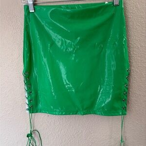 SHEIN Shiny Green Lace-Up Pencil Skirt